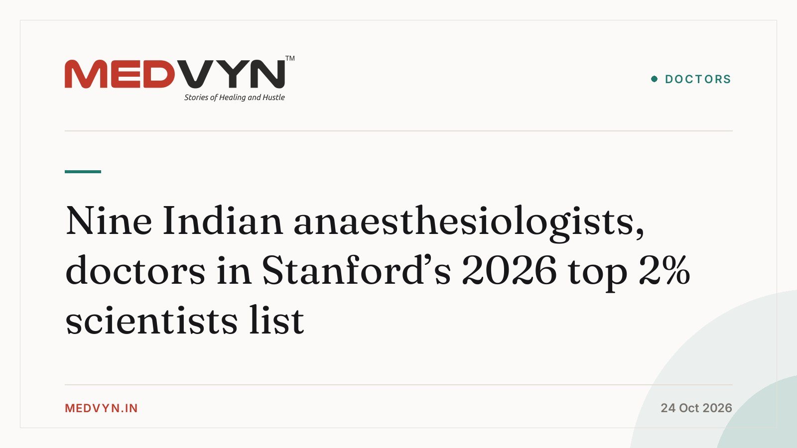 Nine Indian anaesthesiologists, doctors in Stanford’s 2026 top 2% scientists list