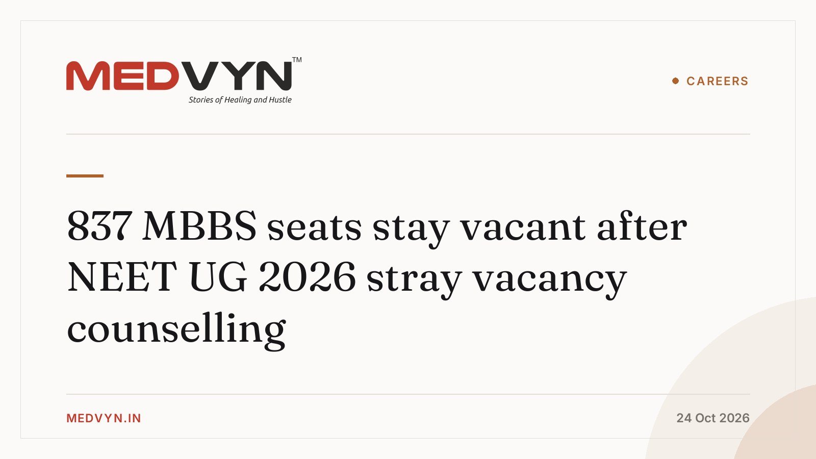 837 MBBS seats stay vacant after NEET UG 2026 stray vacancy counselling