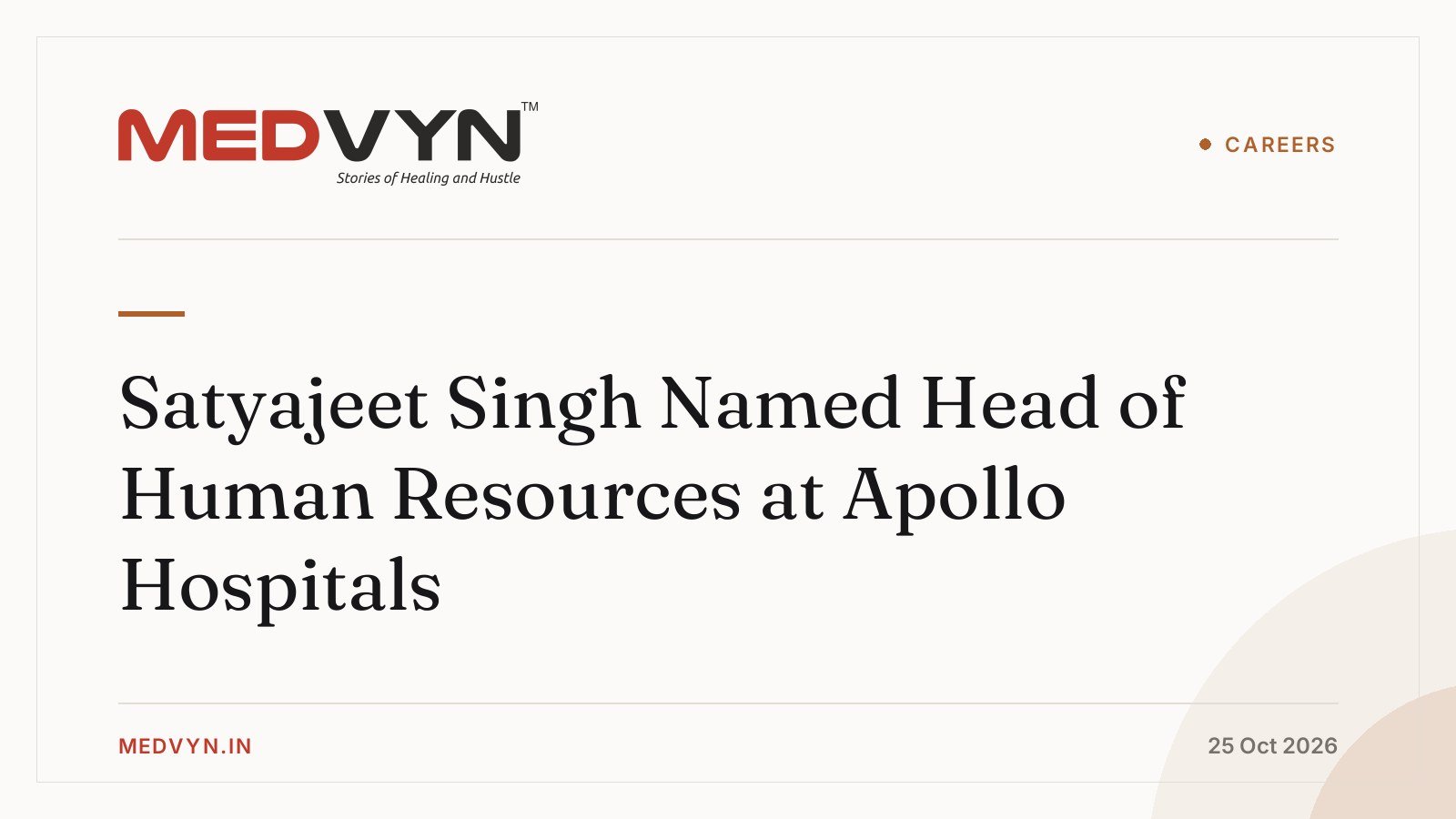 Satyajeet Singh Named Head of Human Resources at Apollo Hospitals